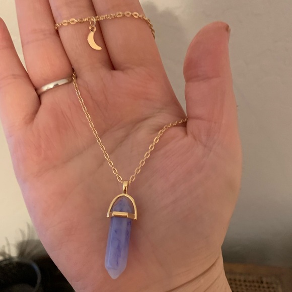 Blue Agate Moon layered Necklace - Picture 4 of 4